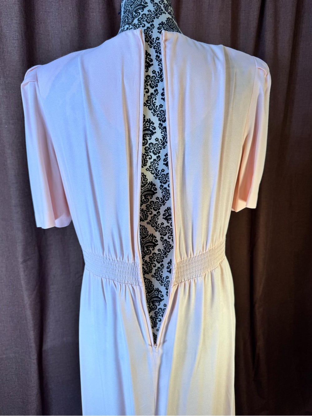 Vintage Pastel Pink Pearl Button Front Midi Dress, 1970s/ 1980s, size 12 - Picture 13 of 16